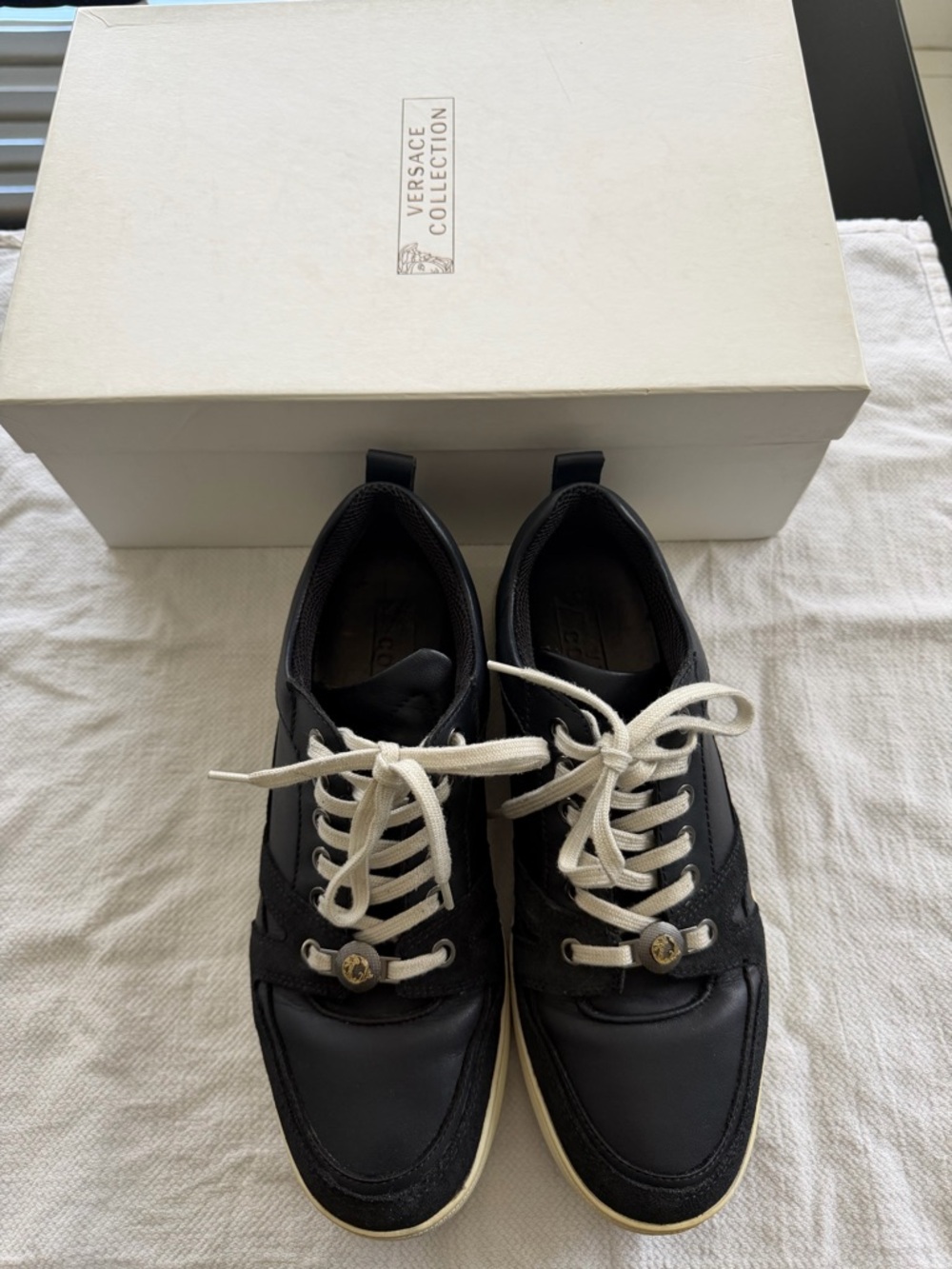 Versace Collection Black Sneakers with White Laces